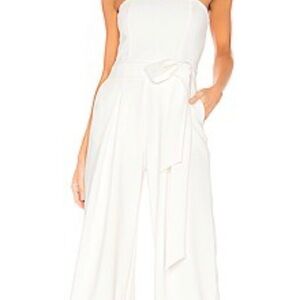 NBD White Strapless Wide-Leg Jumpsuit with Self-Tie Belt